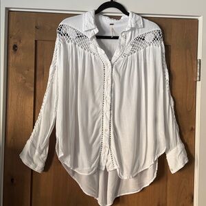 Free People Katie Bird Blouse Womens XS Embroidered Lace Crochet Boho gauzy